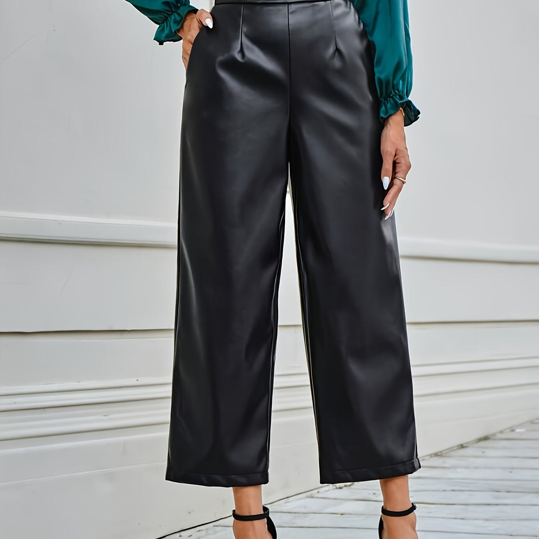 Levoire | Pantalons En Simili Cuir Unis Avec Taille Haute Et Jambe Droite
