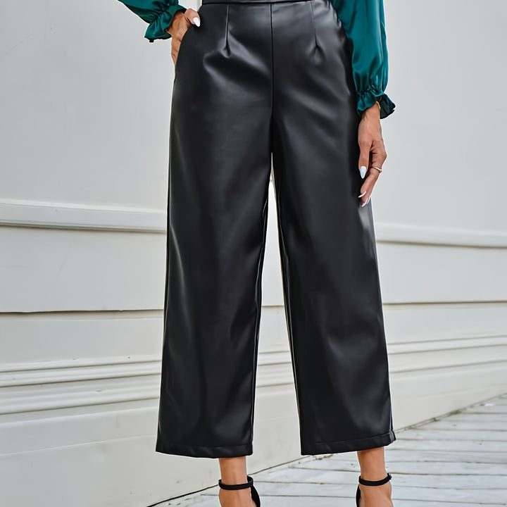 Levoire | Pantalons En Simili Cuir Unis Avec Taille Haute Et Jambe Droite