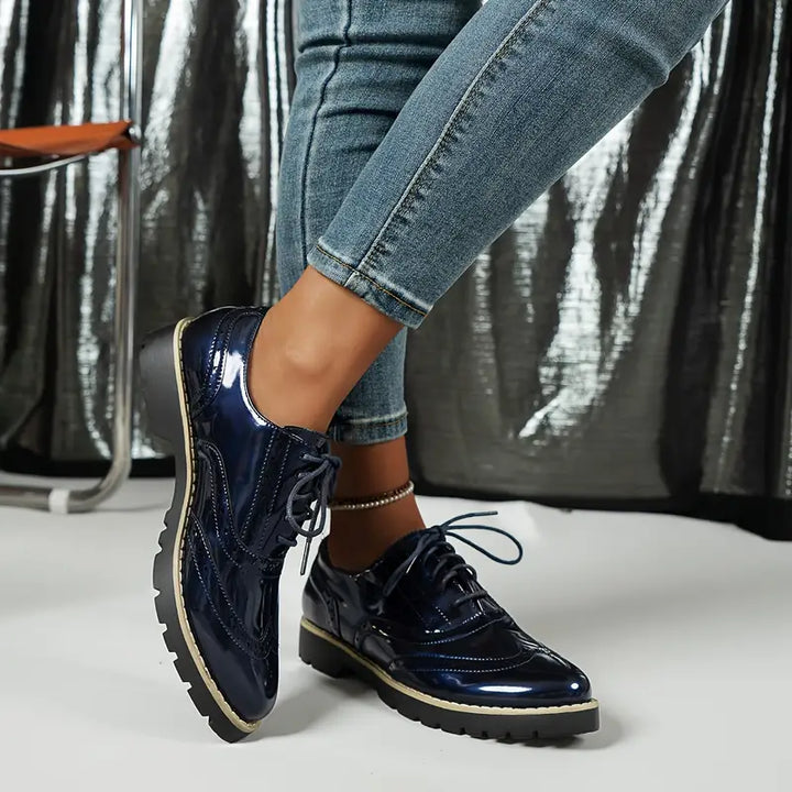 Levoire | Chaussures Vernis De Style Oxford Avec Semelle Épaisse Pour Femmes Bleu