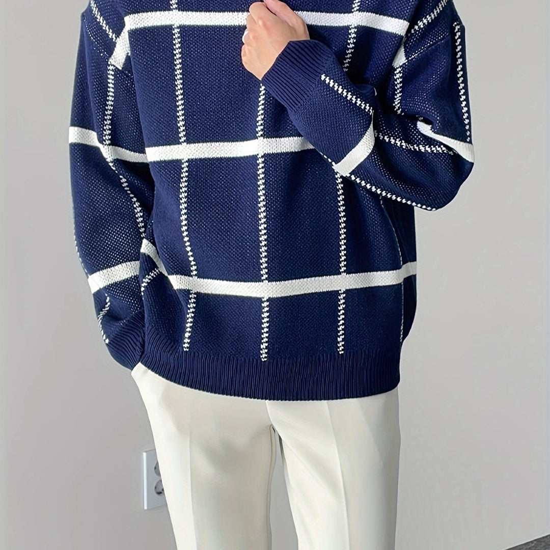 Levoire | Pull Homme À Carreaux Avec Demi-Zip