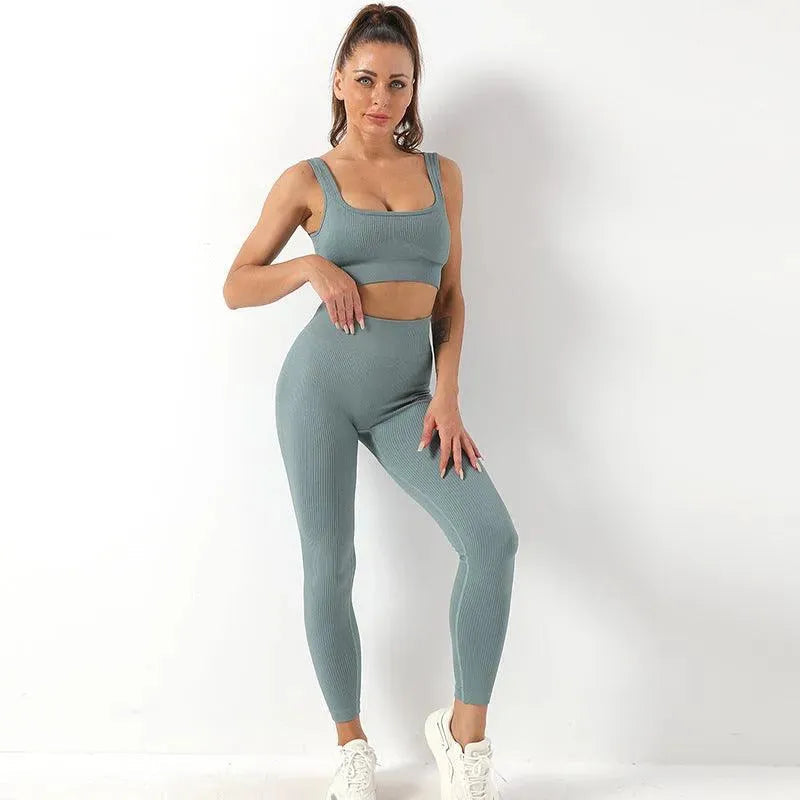 Levoire | Pantalons de yoga associés à un débardeur de yoga bleu foncé Série Olkatu