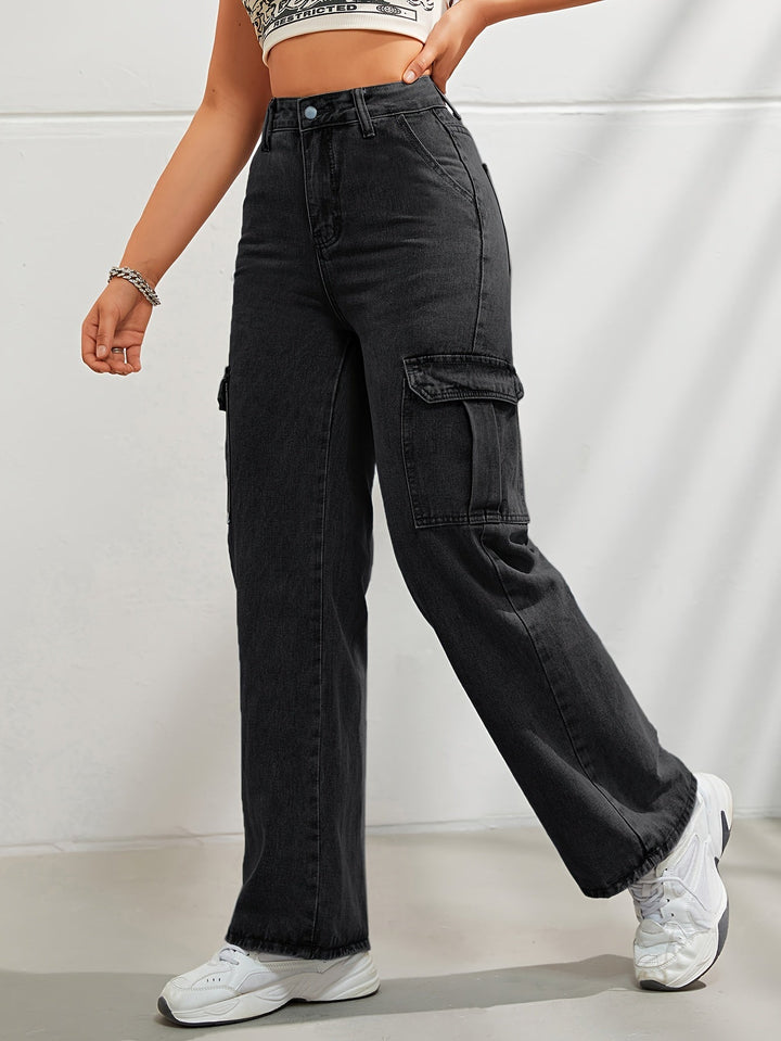 Levoire | Rennot Denim Cargo-Pantalons Avec Jambe Large Et Taille Haute