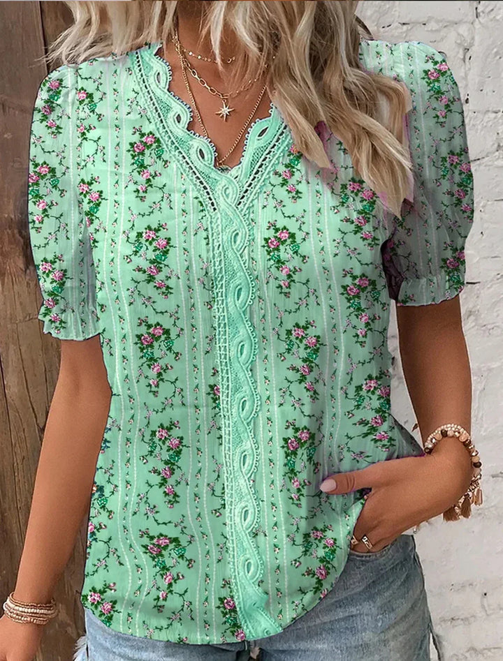 Levoire | Chemise élégante en dentelle avec décolleté en V Vert-A