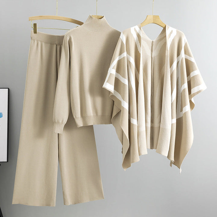 Levoire | Pull Tricoté Élégant Veste Pantalons Larges Abricot une taille