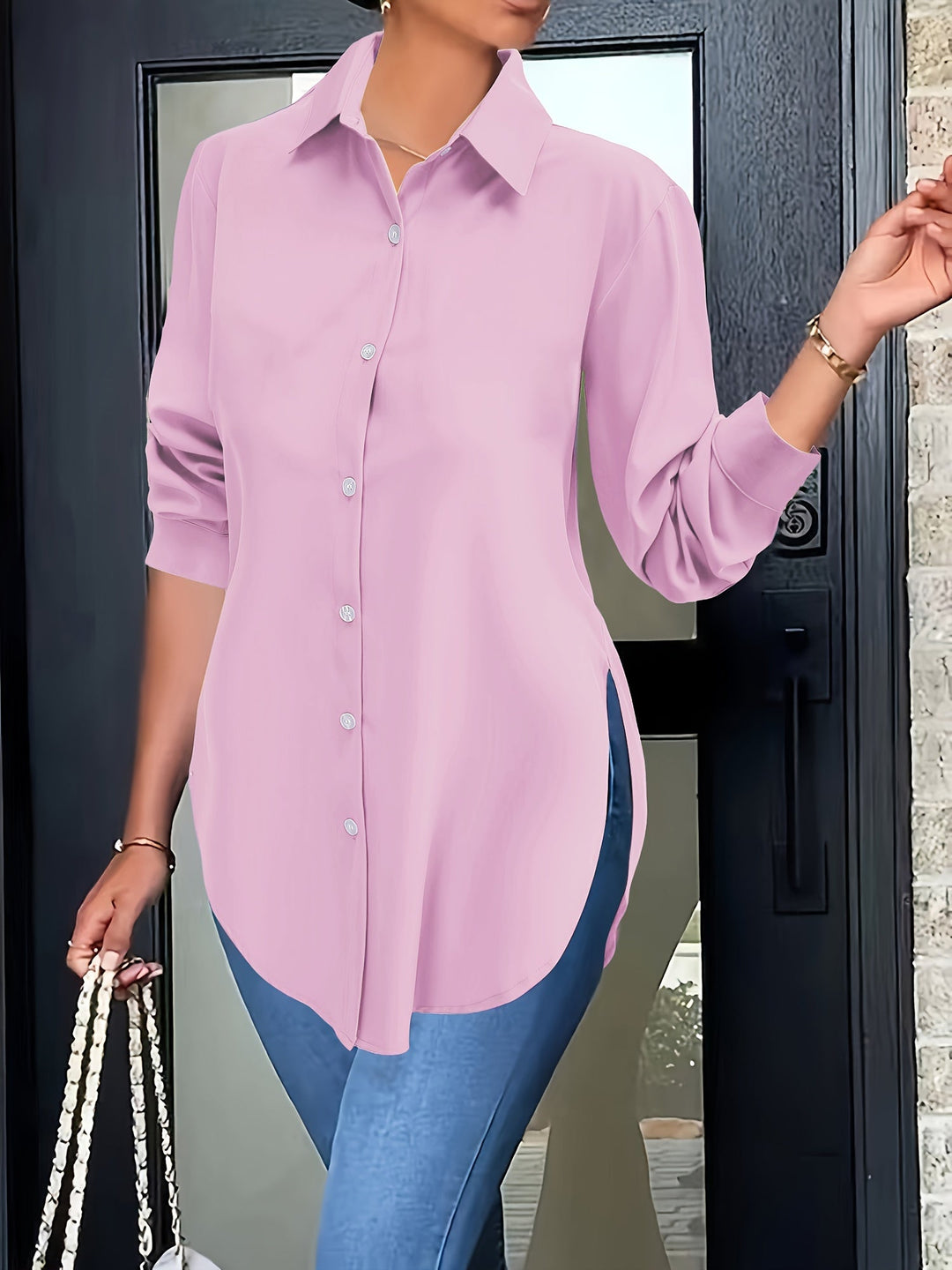 Levoire | Blouse Élégante Avec Fermeture À Boutons Et Manches Longues Couleur rose