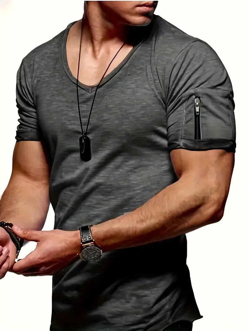 Levoire | T-Shirt À Col En V Confortable Hommes Gris foncé
