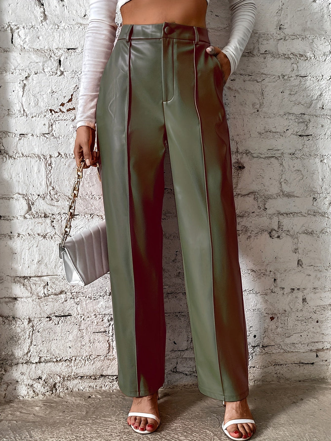 Levoire | Pantalons Taille Haute Confortables Avec Jambe Droite Et Poches Armée vert