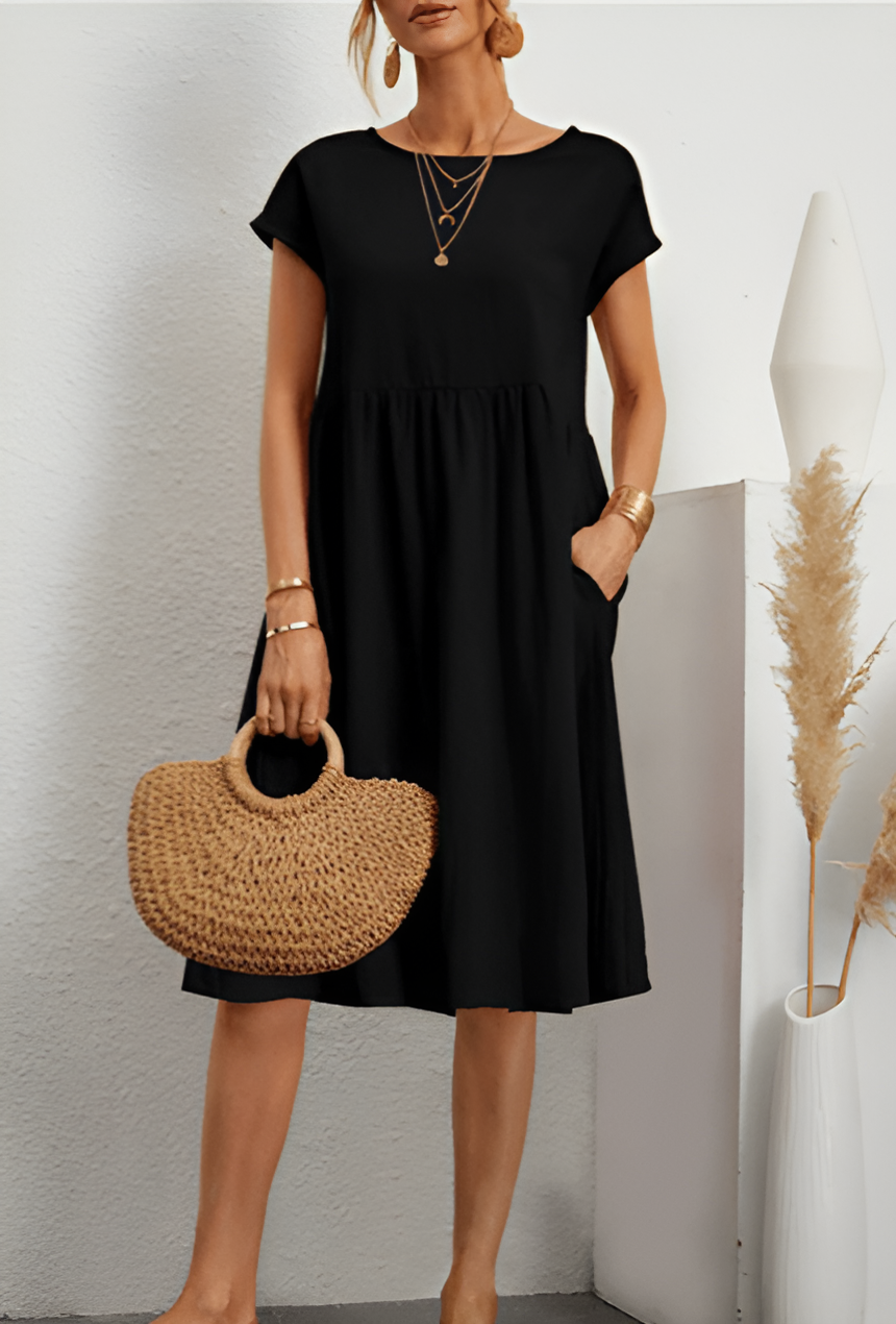 Levoire | Robe Midi En Coton Lin Pour Femmes Noir