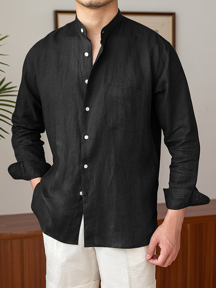 Levoire | Chemise En Lin Non Mélangée À Manches Longues Noir