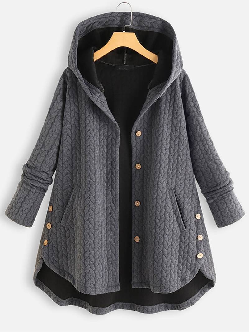 Levoire | Veste À Capuche À Manches Longues Chaude Avec Bouton Gris