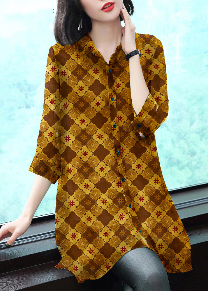 Levoire | Chiffon blouse col Peter Pan Fleur-jaune