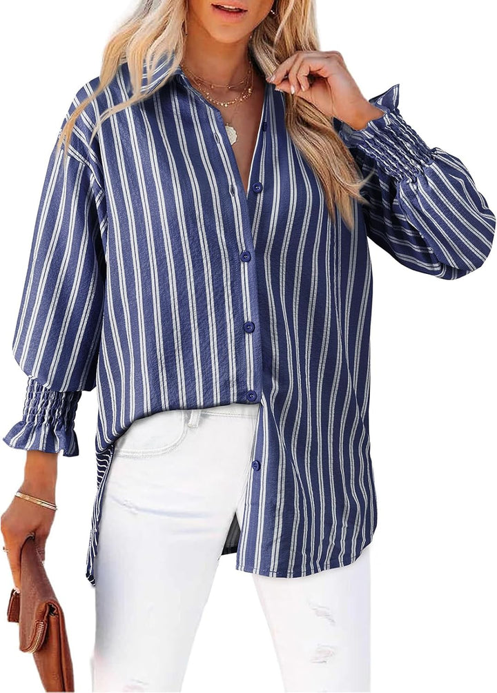 Levoire | Chemise Rayée À Boutons Pour Femmes Bleu