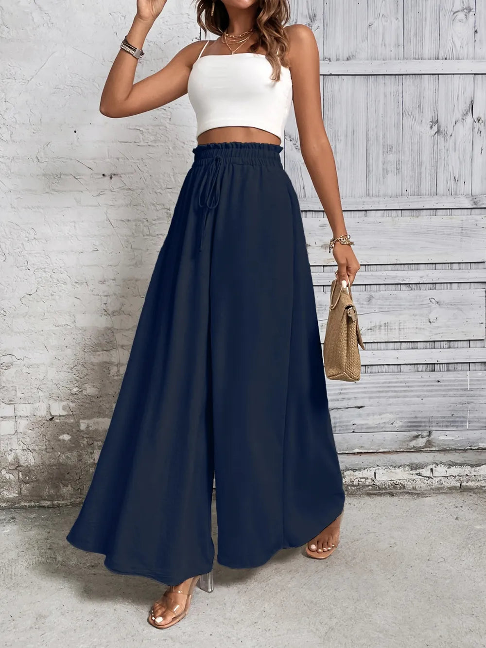 Levoire | Honey Tied Pantalon Large Taille Haute Bleu foncé