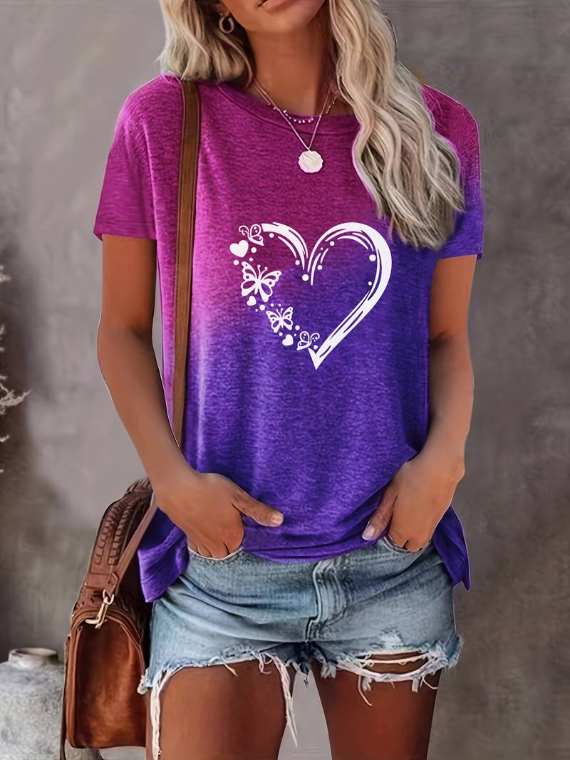 Levoire | T-Shirt Avec Impression De Cœur De Papillon Et Col Rond Lilas