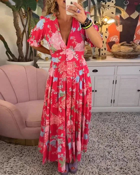 Levoire | Robe à col en V avec imprimé floral