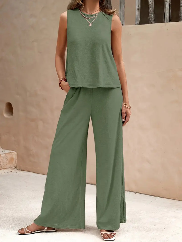 Levoire | Ensemble En Lin Deux Pièces Pour Femmes Vert olive