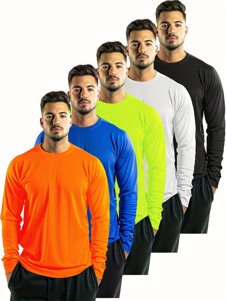 Levoire | 5-Pack T-Shirts À Manches Longues Unis Bleu Orange Jaune Blanc noir
