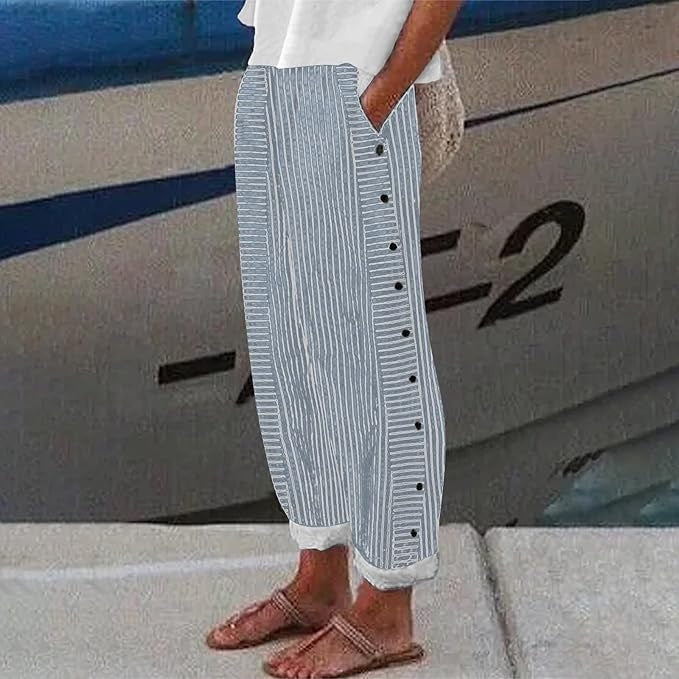 Levoire | Pantalons À Accents À Boutons Rayés Ciel bleu