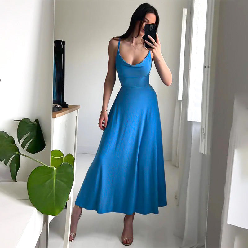 Levoire | Robe Maxi Sculptée Épaules Fines Bleu