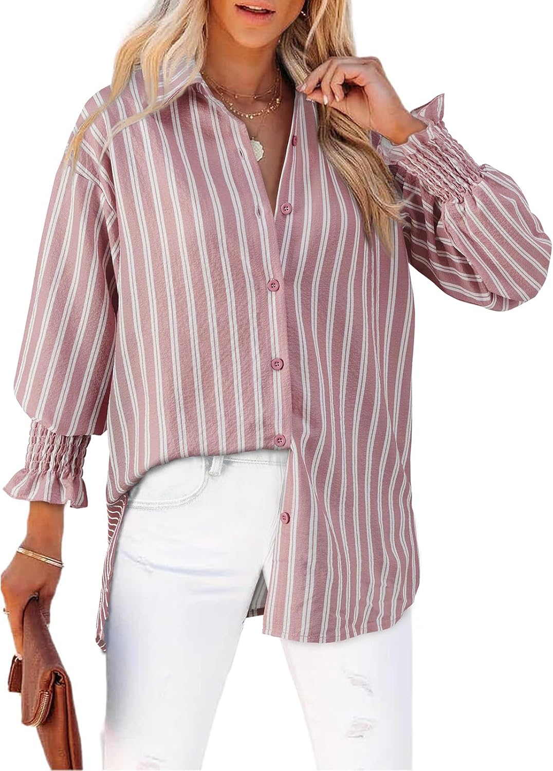 Levoire | Chemise Rayée À Boutons Pour Femmes Rose clair