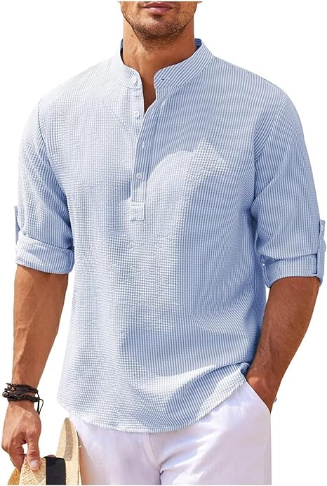Levoire | Chemise Élégante À Col Montant Bleu Clair