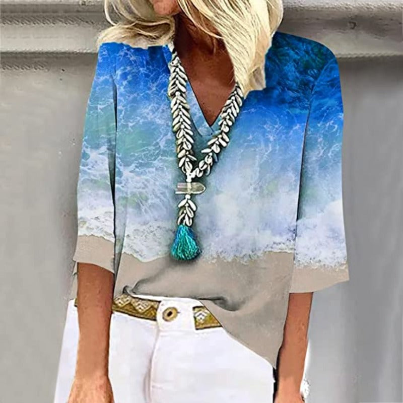 Levoire | Blouse Pour Dames Encolure En V Flatteuse Bleu