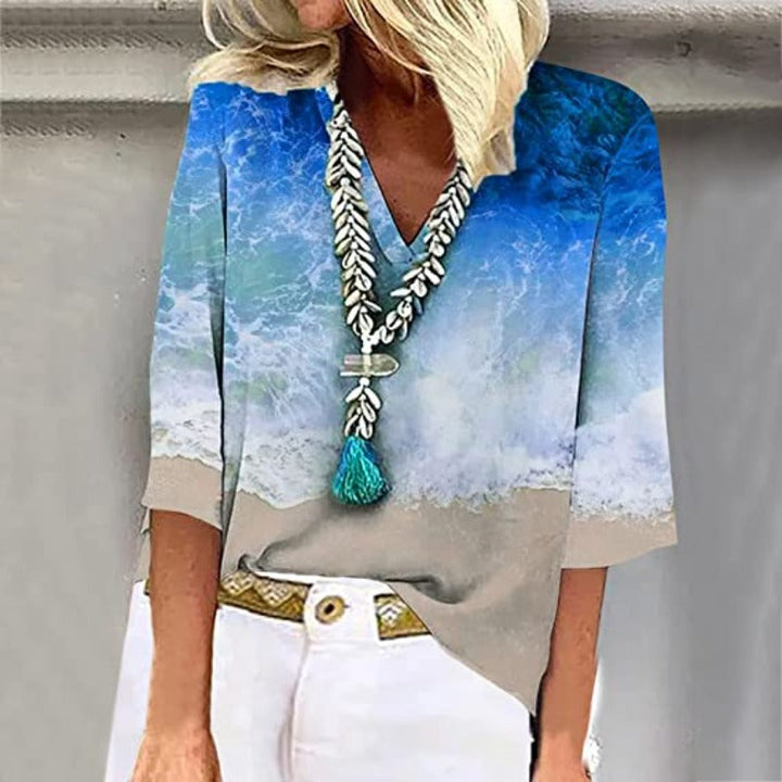 Levoire | Blouse Pour Dames Encolure En V Flatteuse Bleu