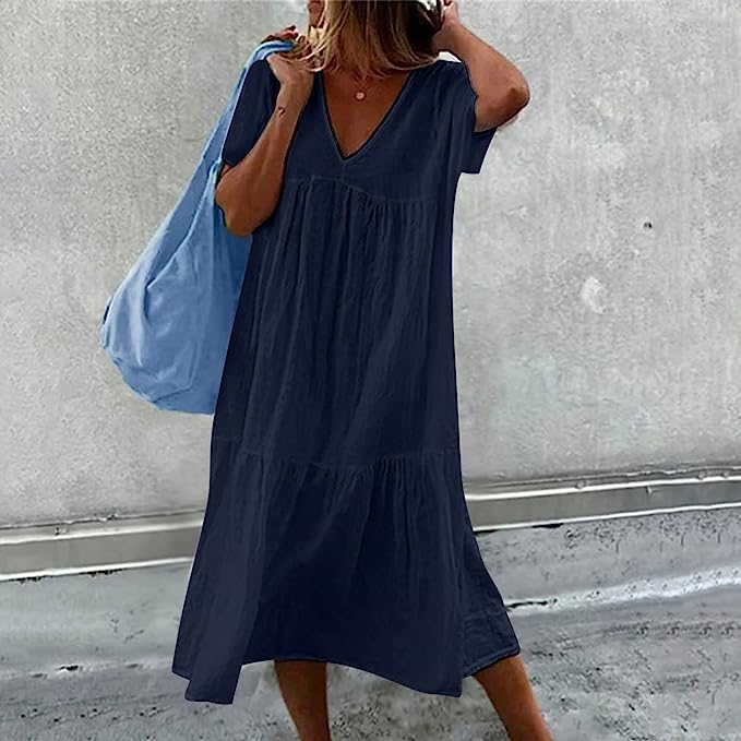 Levoire | Robe Simple Avec Volants Bleu foncé