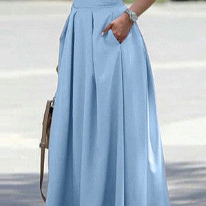 Levoire | Jupe Plissée Confortable Longueur Cheville Taille Haute Bleu