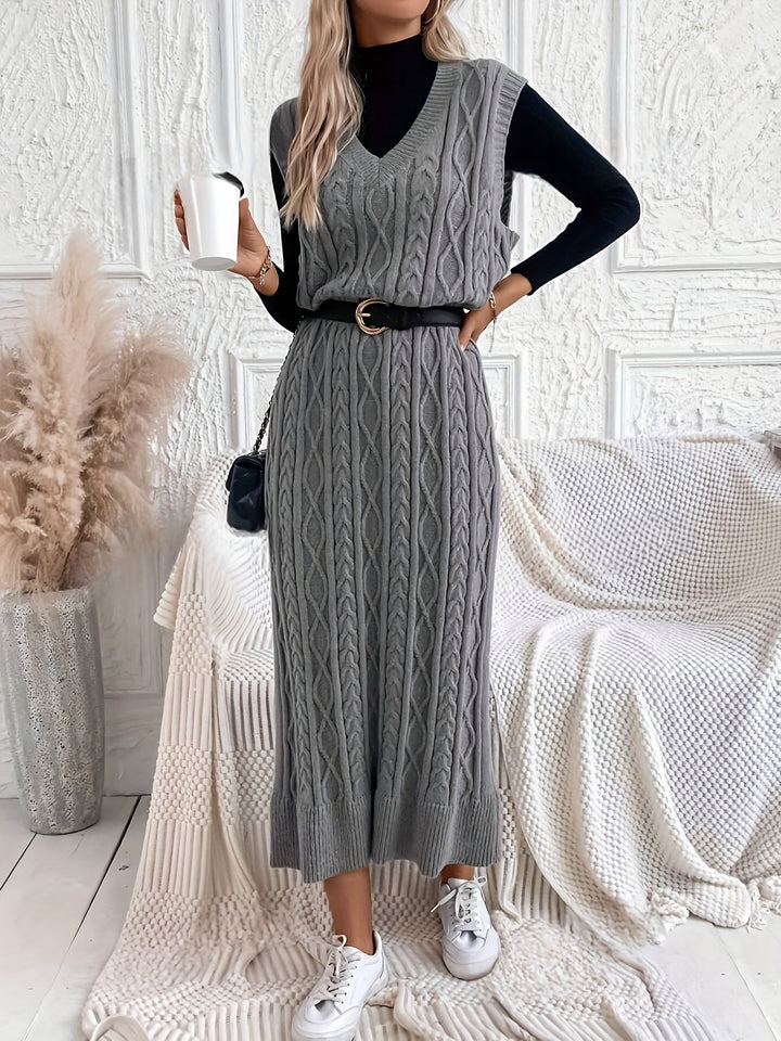 Levoire | Robe Maxi Sans Manches Rayée Avec Motif En Câble Et En Col V