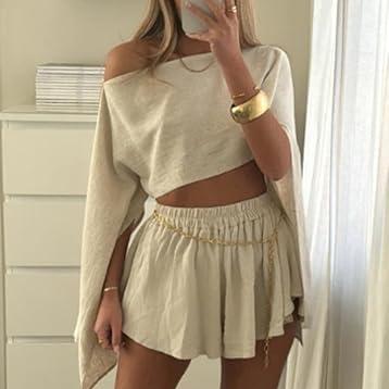 Levoire | Crop Top En Coton Et Lin Asymétrique Et Ensemble De Mini Jupe