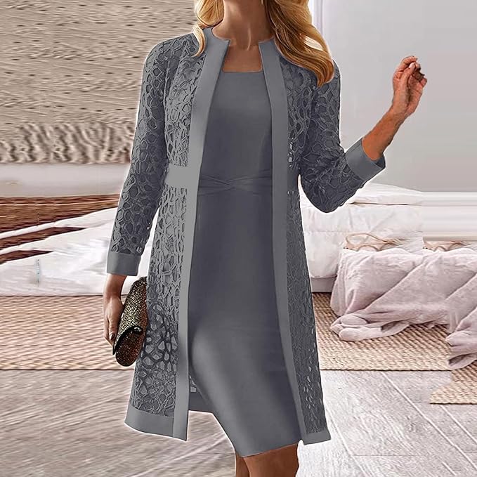 Avriane Femmes Ensemble de robe 2 pièces avec cardigan en dentelle