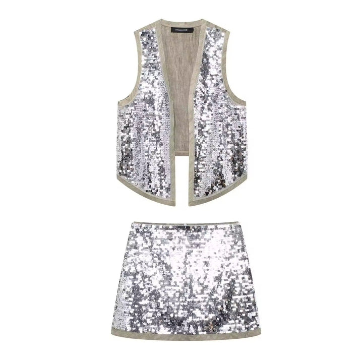 Levoire | Veste Et Mini-Jupe En Sequins Glamour En Argent