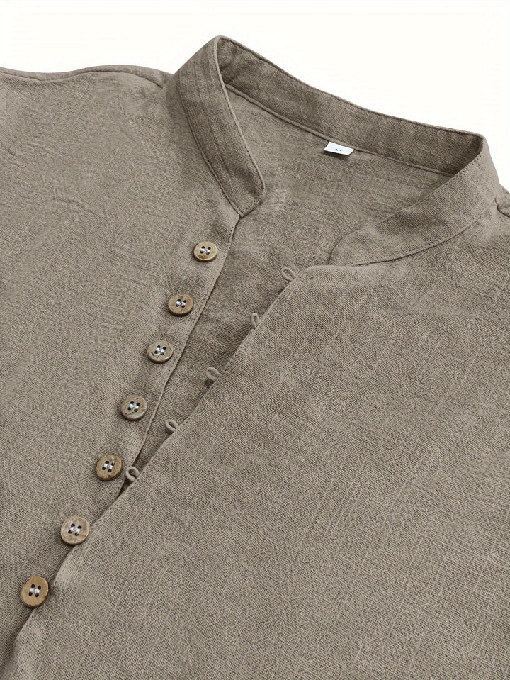 Levoire | T-Shirt Uni Hommes Col Henley Profond