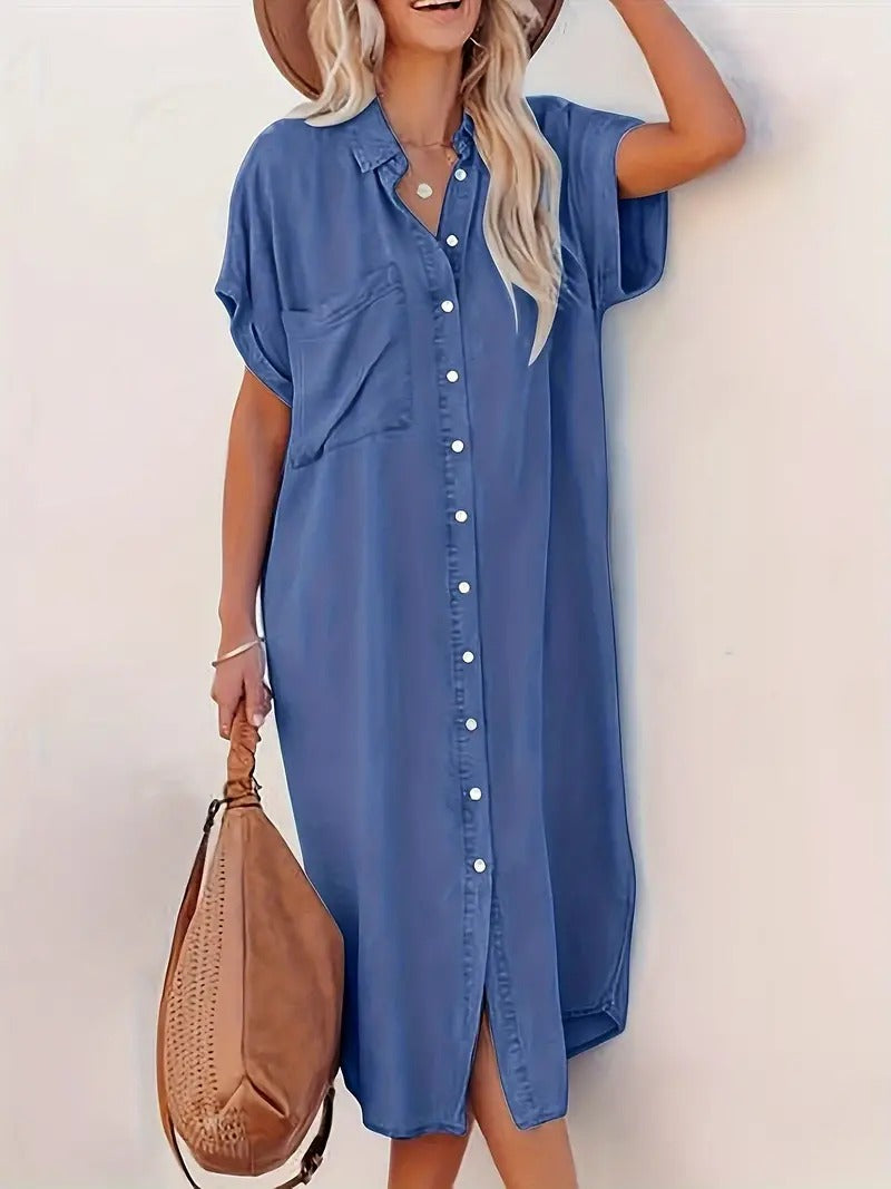 Levoire | Élégante Robe Chemise Avec Boutons Et Fentes bleu