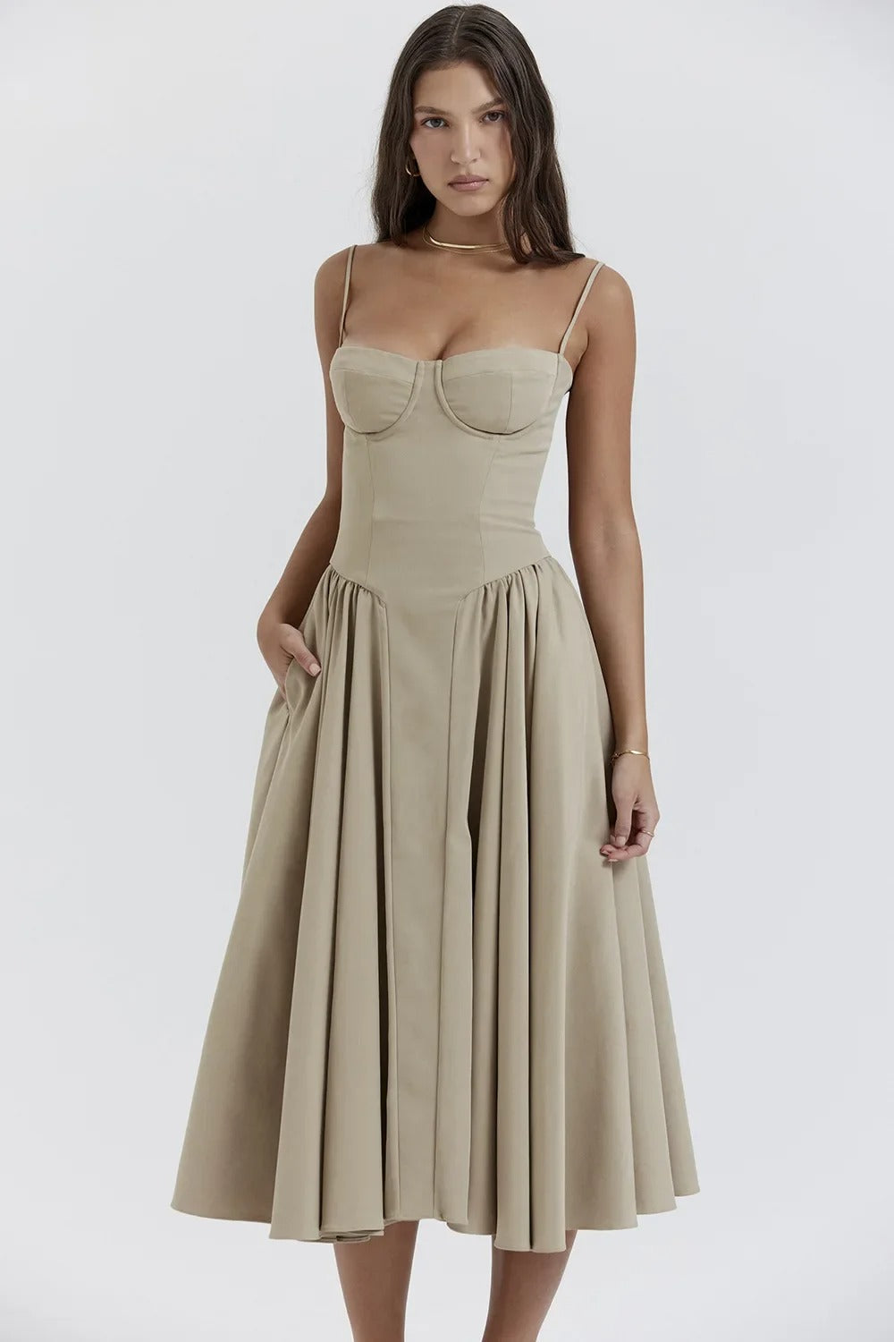Levoire | Robe Midi Sans Manches Avec Corset