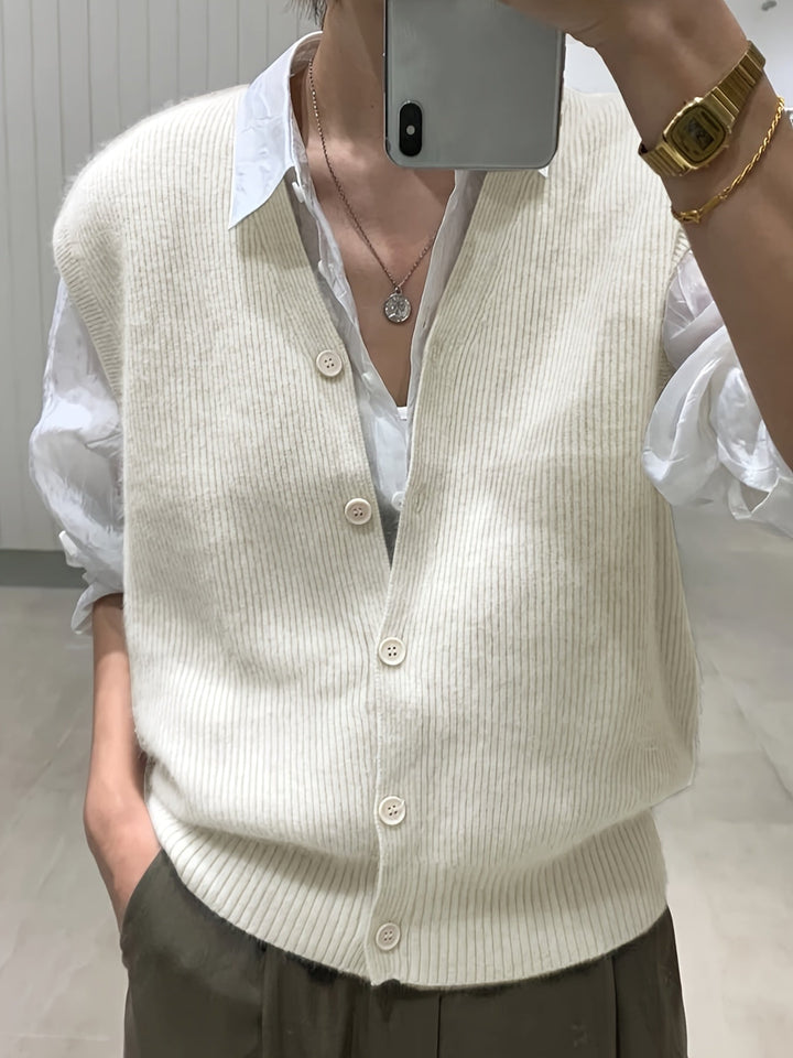 Levoire | Col Bouton-Devant Gilet En Tricot Pour Femmes Livia Blanc