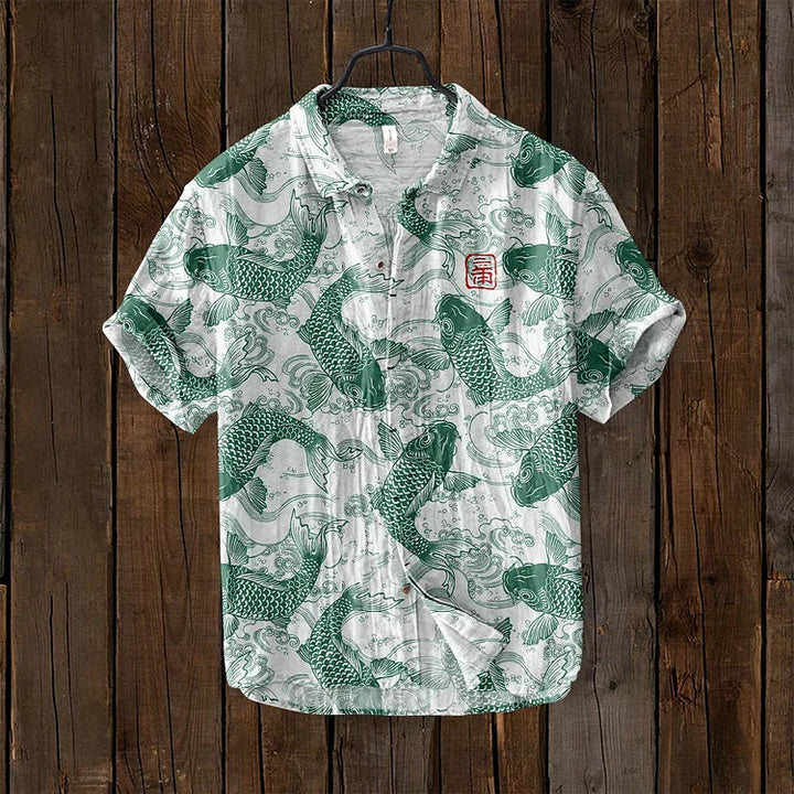 Levoire | Chemise En Mélange De Lin Vintage Fisch Art Japonais Vert menthe