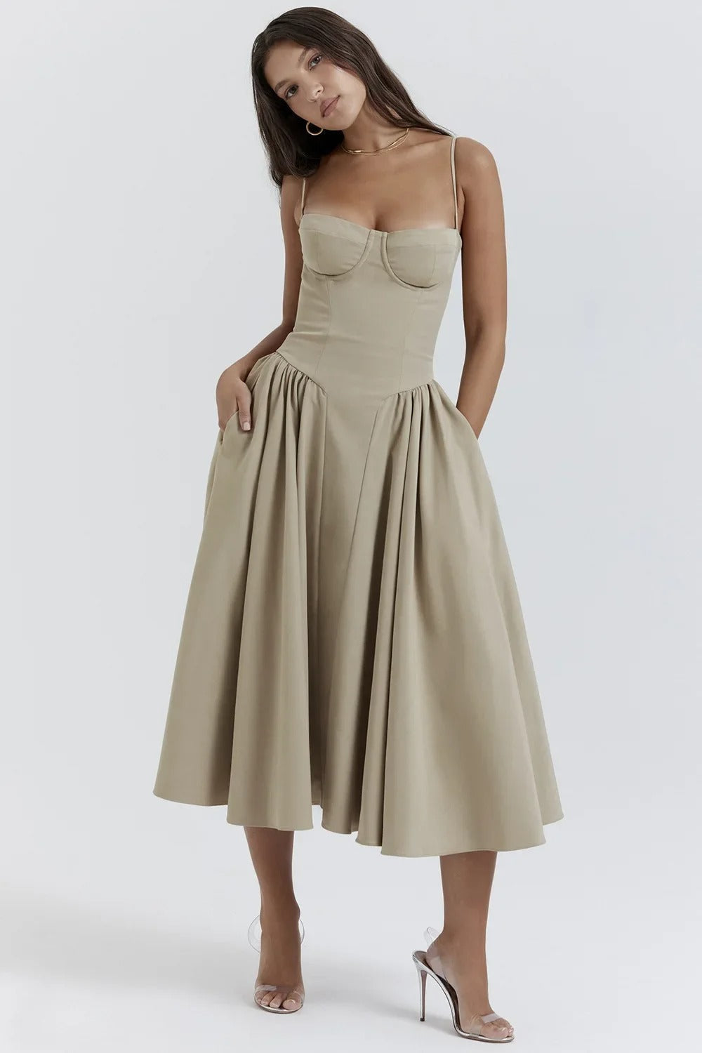 Levoire | Robe Avec Coupe Attractive Khaki