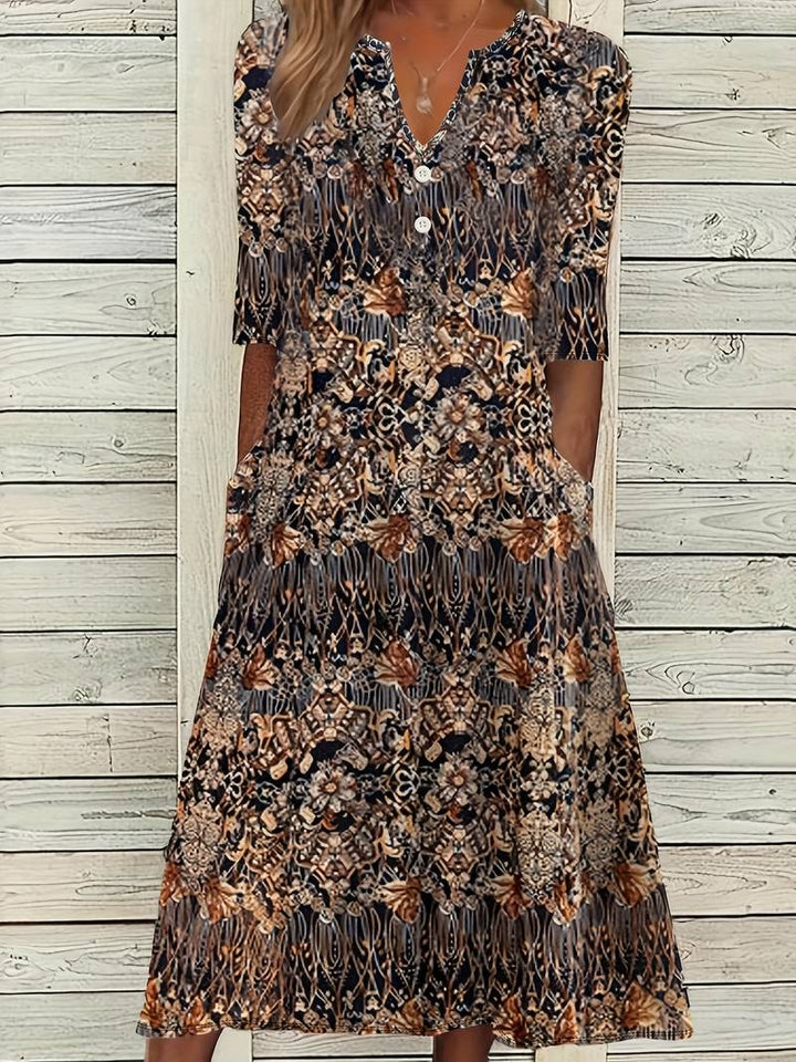 Levoire | Robe Midi Avec Impression Florale Et Manches 3/4