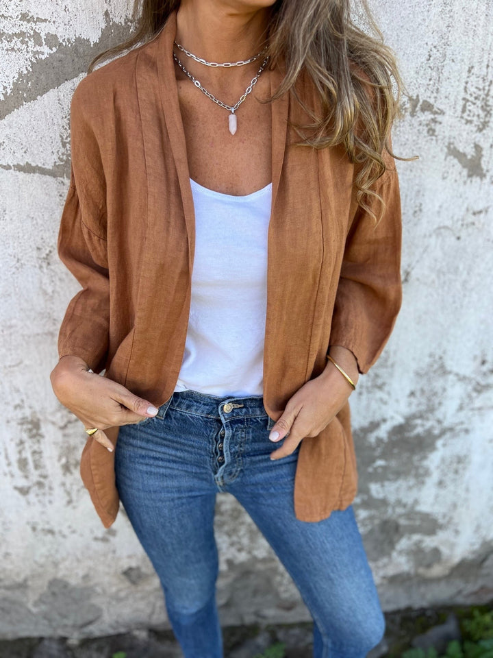 Levoire | Gilet En Lin Avec Volants Et Manches 3/4 Braun