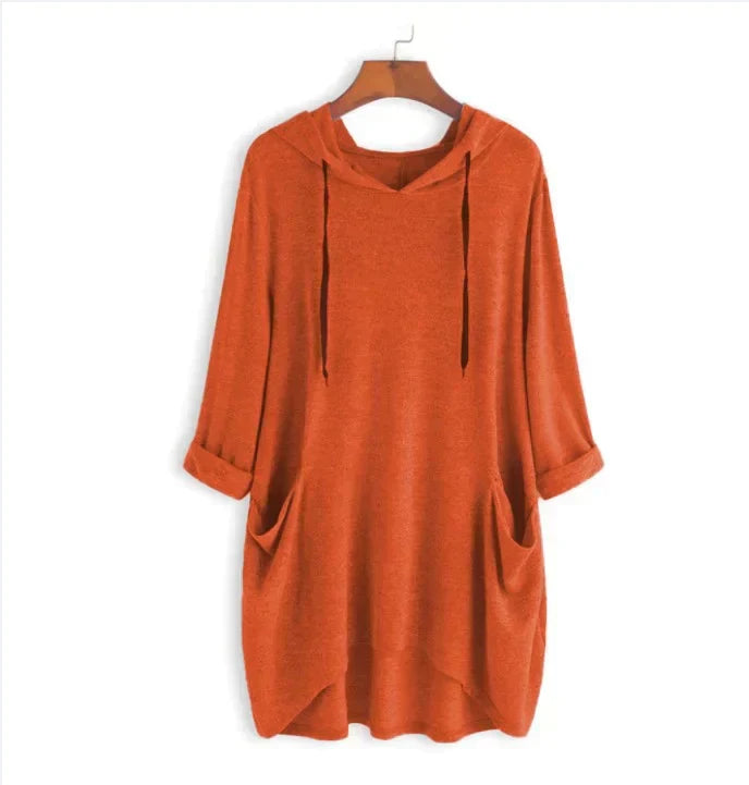 Levoire | Sweat À Capuche Femme Uni Coupe Décontractée Avec Poches Irrégulières Orange
