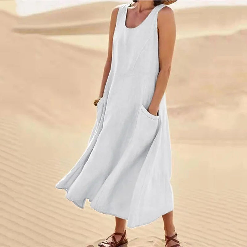Levoire | Robe D'Été À Manches Courtes Élégante Décontractée Robe Beige