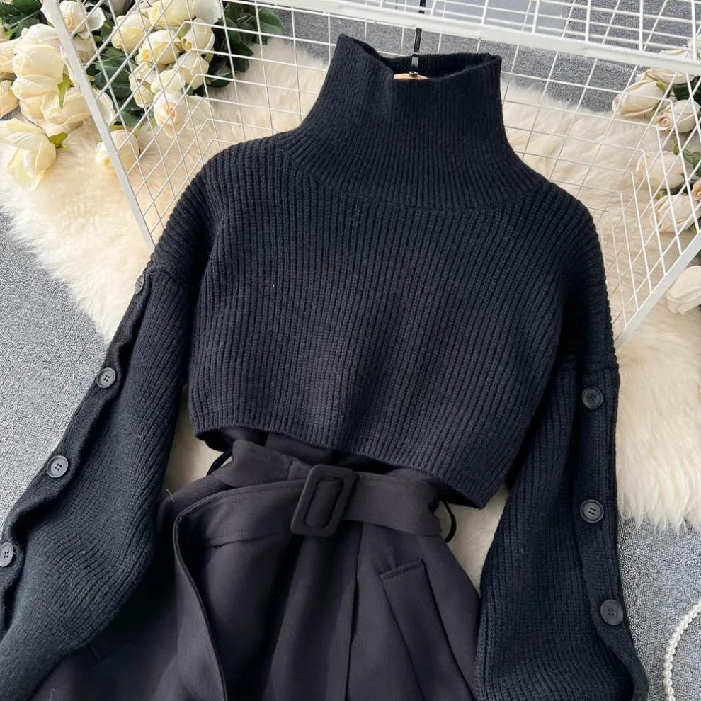 Levoire | Robe femme 2 pièces : pull court et jupe avec une élégante ceinture