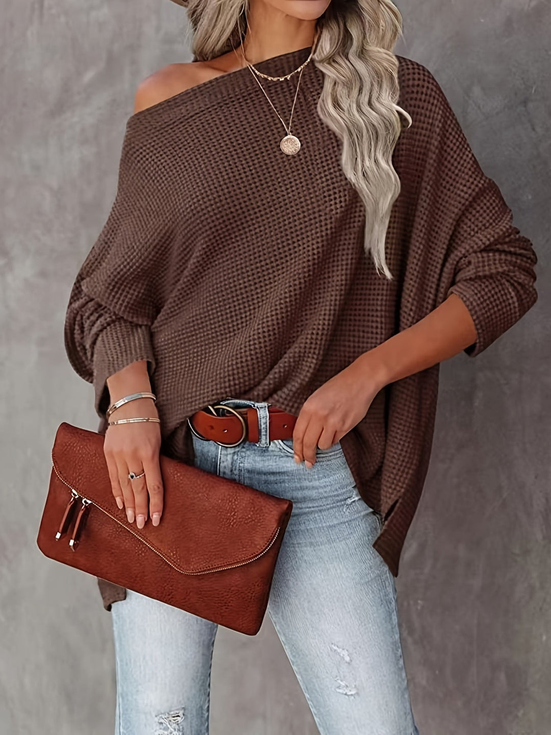 Levoire | Pull En Tricot À Épaules Dénudées À Manches Longues Grande Taille