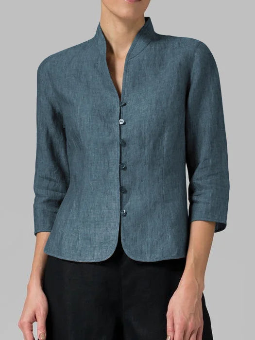 Levoire | Chemise À Col Montant Napillinen Bleu foncé