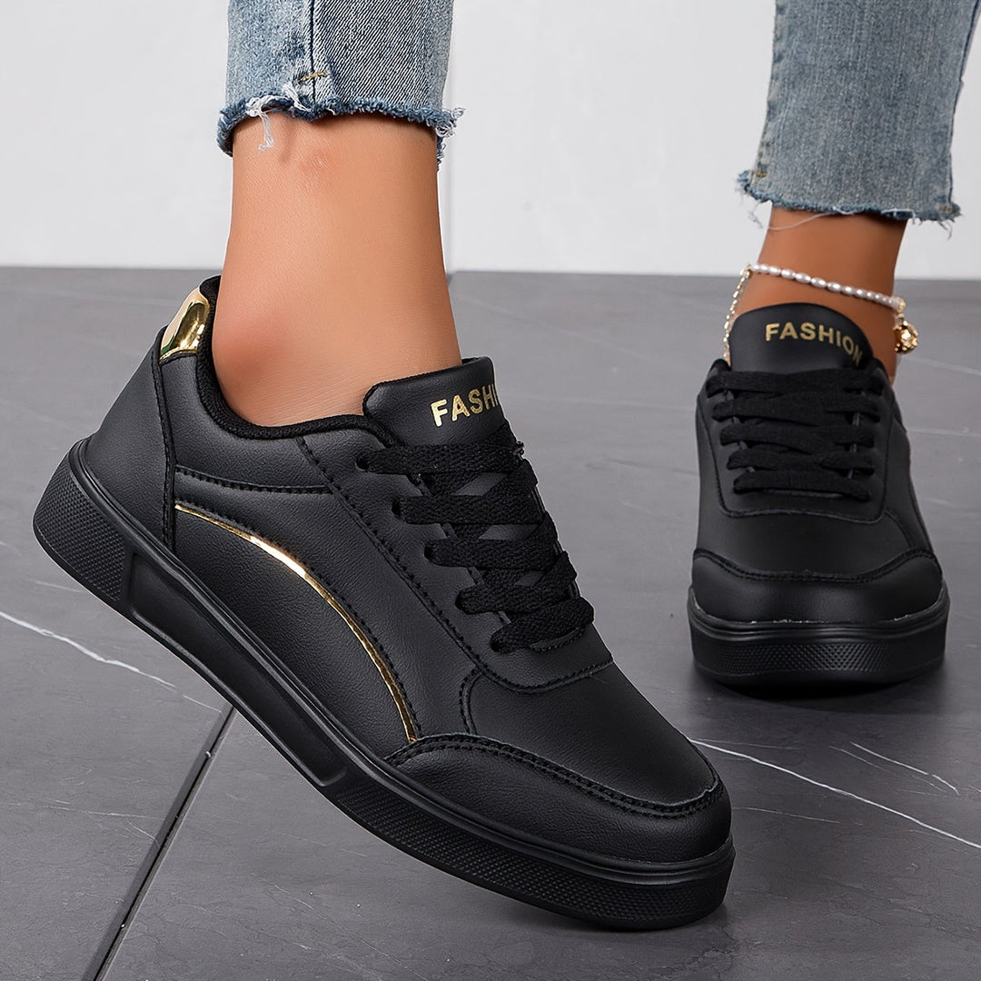 Levoire | Sneakers Pour Femmes Design Non Amalgamé Avec Lacets Et Semelle Douce Noir