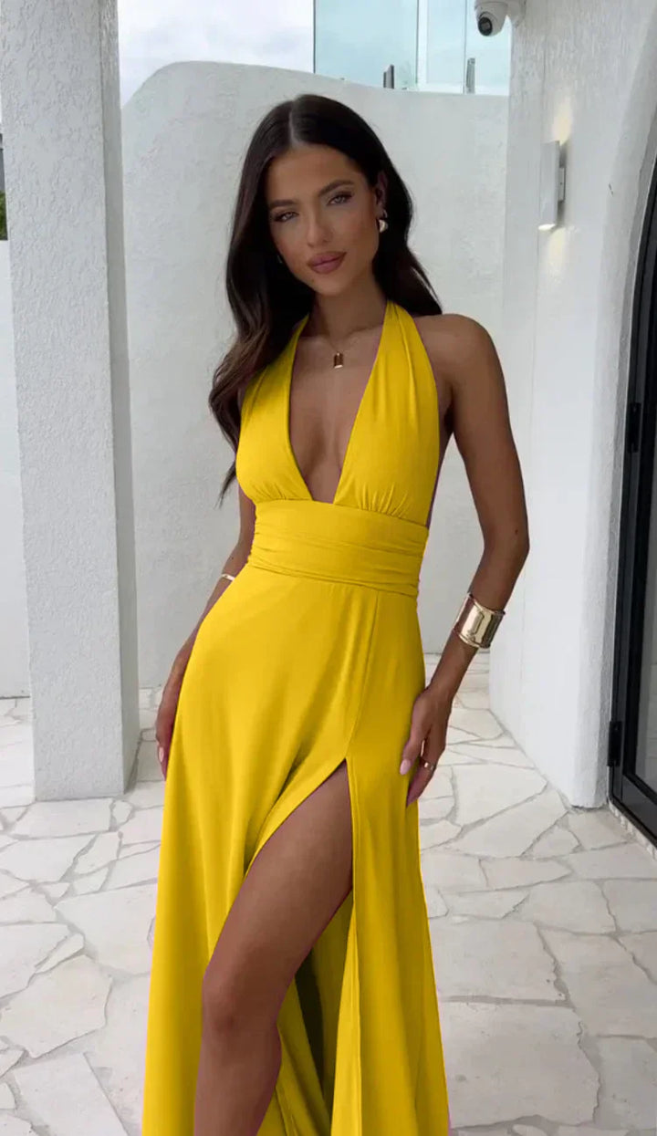 Levoire | Robe Sexy À Décolleté En V Jaune