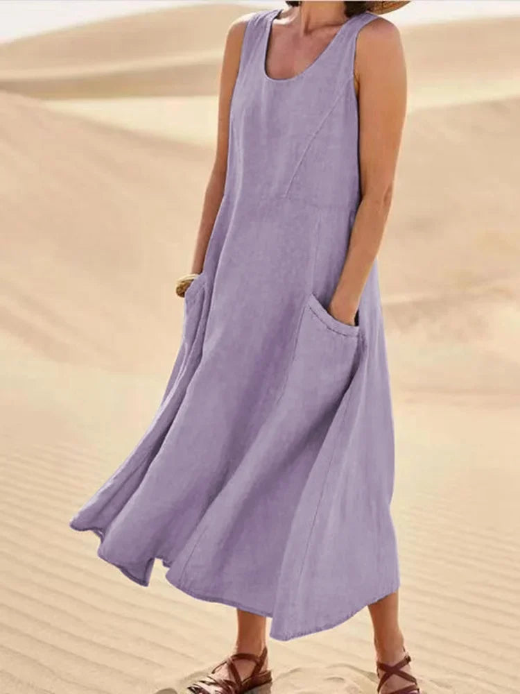 Levoire | Robe D'Été À Manches Courtes Élégante Décontractée Robe Lila