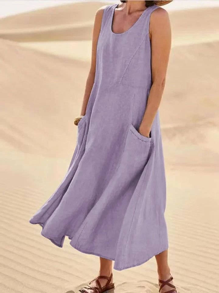 Levoire | Robe D'Été À Manches Courtes Élégante Décontractée Robe Lila